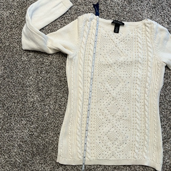 WHITE HOUSE BLACK MARKET Ivory Wool Blend Cable Knit Sweater Studded - Picture 5 of 6